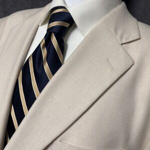 Stafford Sport Coat 46R Beige‎ Linen Blend Jacket Blazer Classic Casual Summer